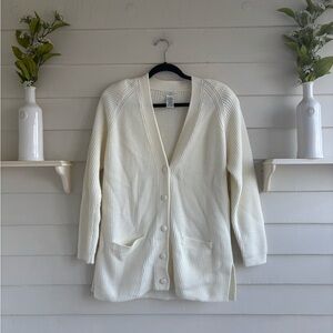 Yarnworks Women's Cream Ribbed Cardigan Button Sweater Size Medium